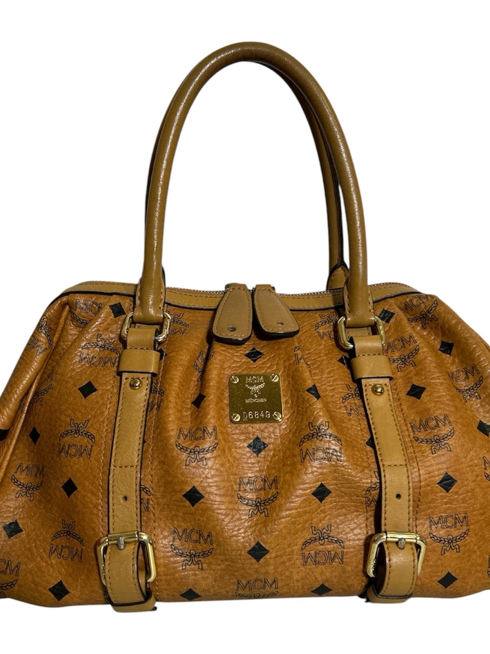 MCM Cognac Visetos Monogram Dome Satchel